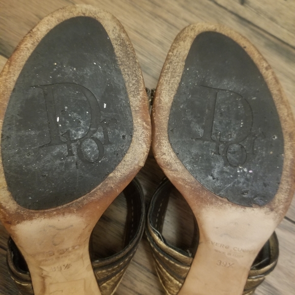 Christian Dior Heels Bronze Gold Jewelled Crystal Heels Dior Mules Size 7.5 - Picture 12 of 16